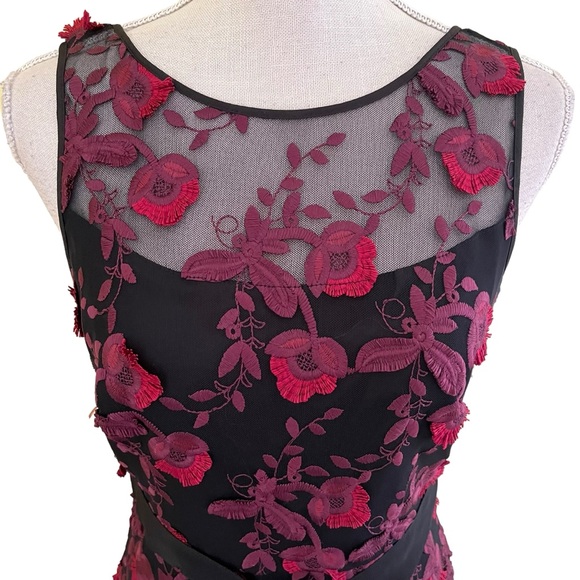 White House Black Market Black Mesh Aline Dress with Floral Appliqués 4 - Picture 2 of 11